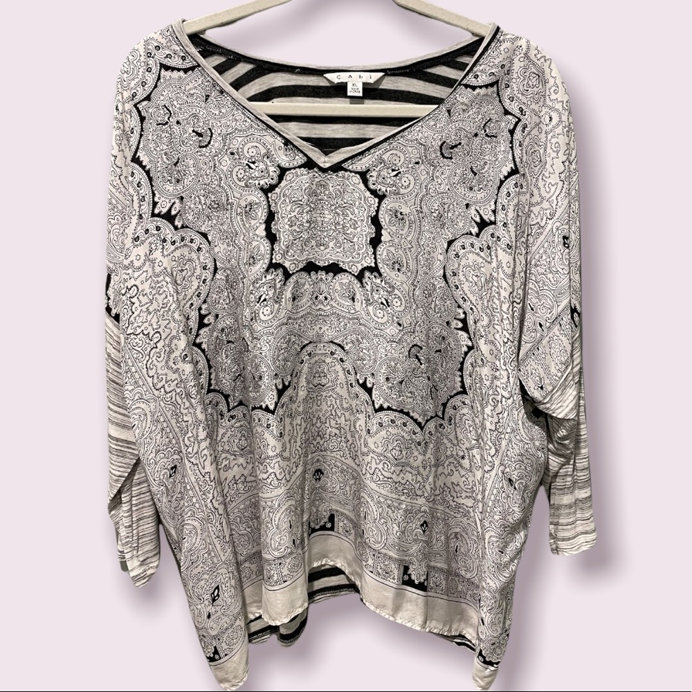 Cabi silk front paisley top XL, black and white
